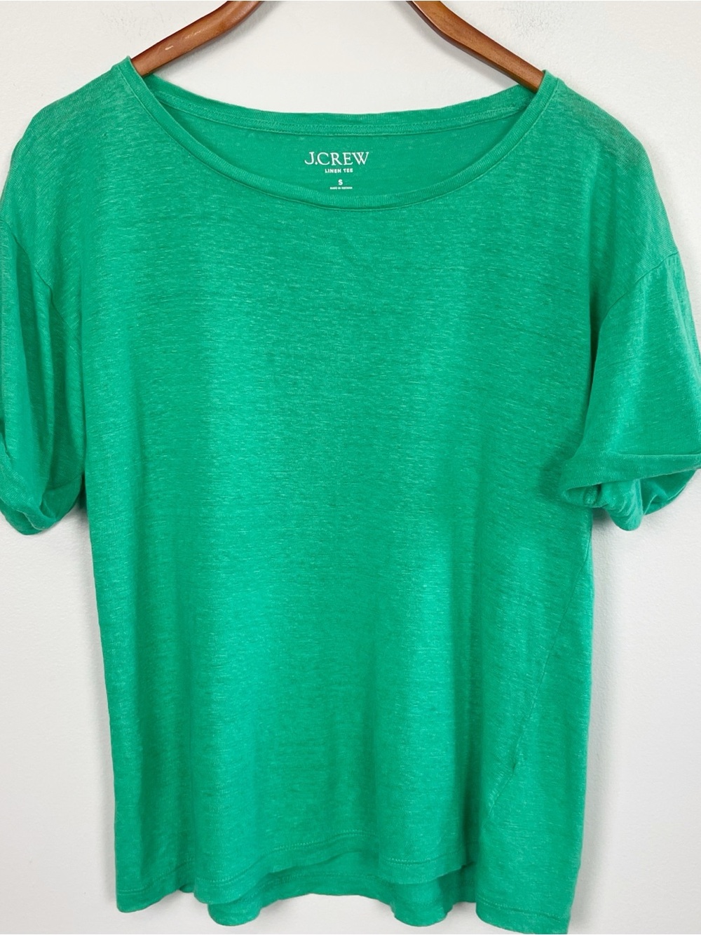 J.Crew Linen Tee – Bright Green 100% Linen Short Sleeve Top | Size Small - Picture 2 of 6